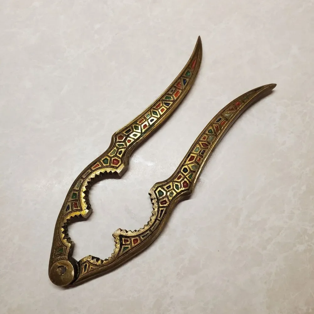 Vintage Brass Nut Shell Cracker Bottle Opener Isreal Middle East Enameled